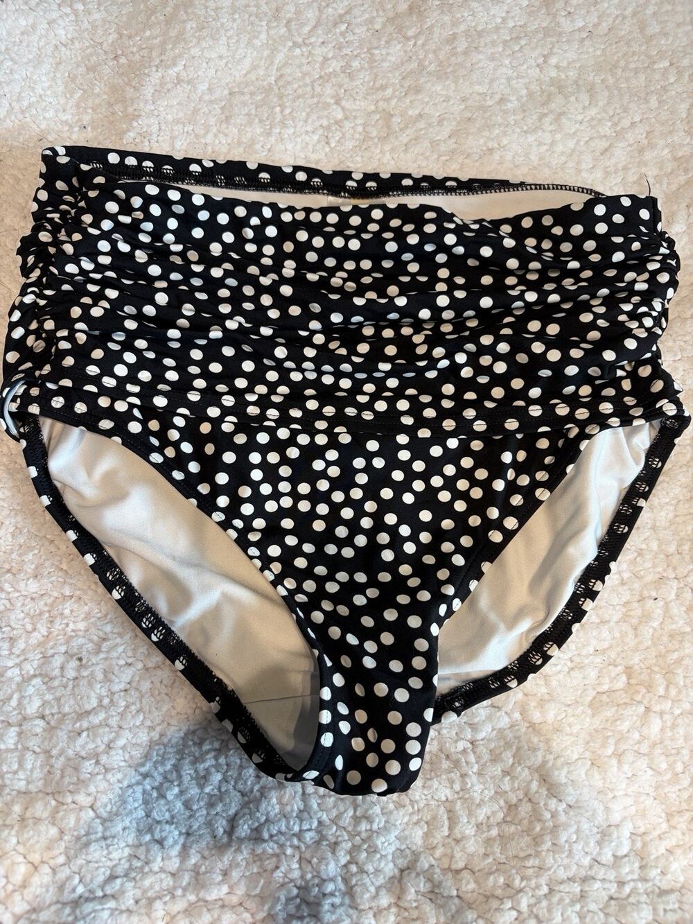 Lands End Swim Bottoms 4 Black Polka Dot Women's